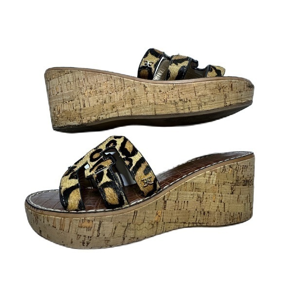 Sam Edelman Regis Leopard Print Cork Platform Wedge Sandal Size 9.5 - Picture 2 of 8